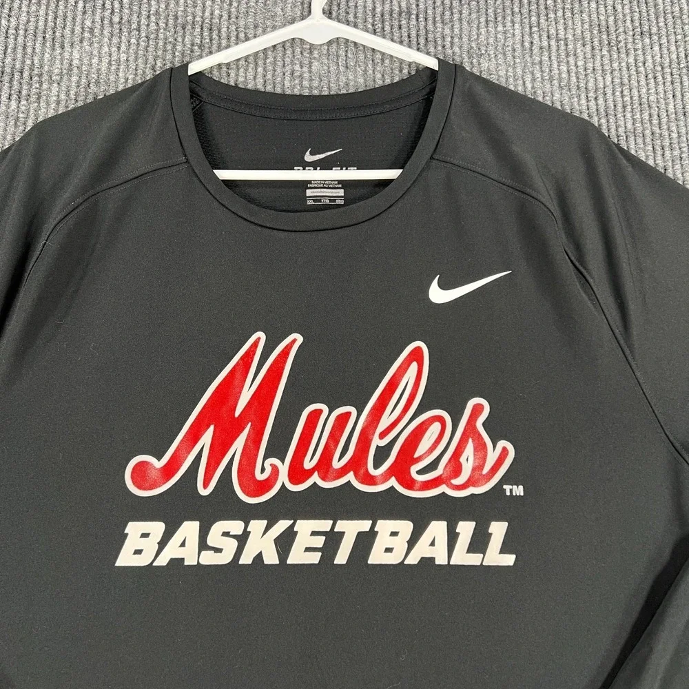 Central Missouri Mules Shirt Mens 2XL XXL Black Nike Long Sleeve Basketball MIAA